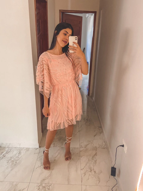 Vestido mult marcas de paetês rosê claro