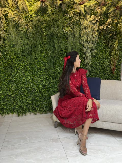 vestido vermelho renda veludo - comprar online