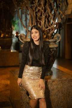 Vestido com saía ( na frente ) de paete dourado - comprar online