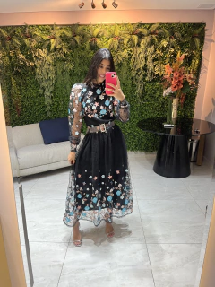 vestido tule bordado preto e azul - comprar online