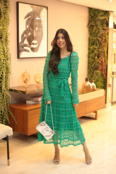 Vestido verde renda desfiada - comprar online