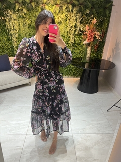Vestido seda estampado com aviamentos - comprar online