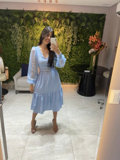 Vestido azul laiser crepe