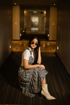 Vestido xadrez azul sobreposição - Erica Rafaelly