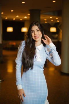 Vestido xadrez azul com lateral branca e golinha - Erica Rafaelly