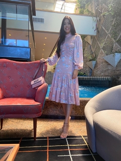Rosa Midi estampado com tule de lurex - comprar online
