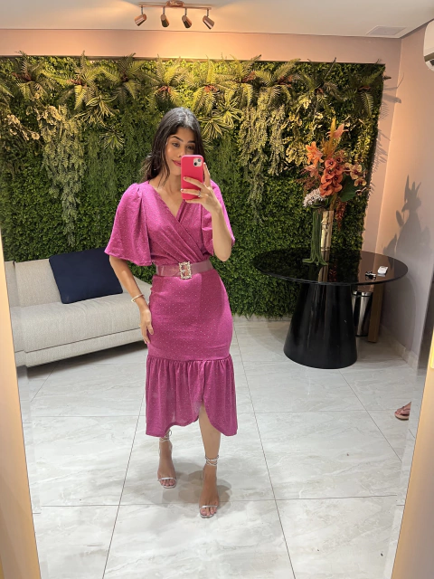 vestido Fuccia com fenda assimetrica