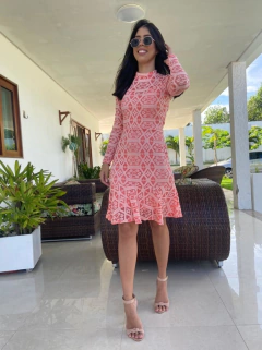 Tubinho com babado - Renda mesclada salmon