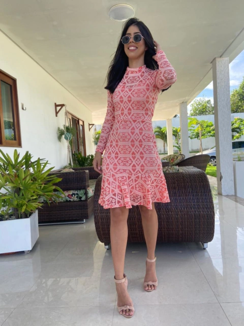 Tubinho com babado - Renda mesclada salmon