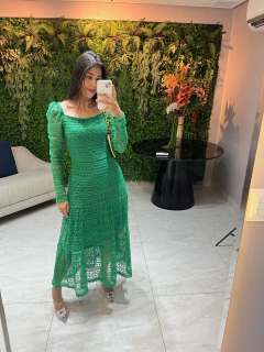 Vestido renda tricot verde - loja online