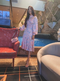 Rosa Midi estampado com tule de lurex - Erica Rafaelly