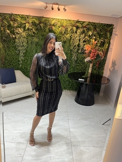 Vestido de tule com fios de lurex dourado - comprar online