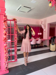 Vestido laser rosê com bicos