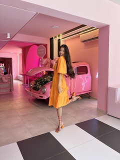 Vestido malha laiser laranja com bordad na internet