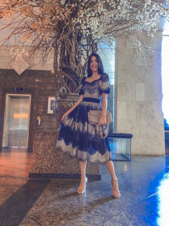 Vestido de renda mesclada preto com cinza - Erica Rafaelly