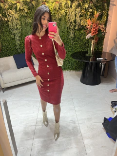 vestido tweed marsala com botoes - Erica Rafaelly