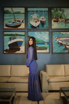 Vestido longo Lurex azul - comprar online