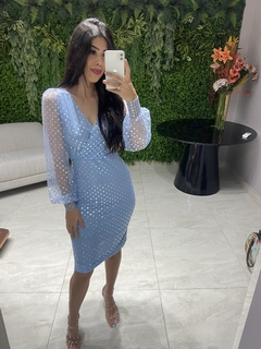Vestido poa azul e prata - comprar online