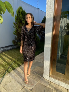 Vestido Paete preto e dourado