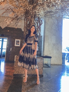 Vestido de renda mesclada preto com cinza - comprar online