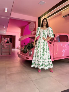 Vestido tricoline verde floral - comprar online