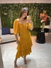 Vestido laser mostarda dois babados