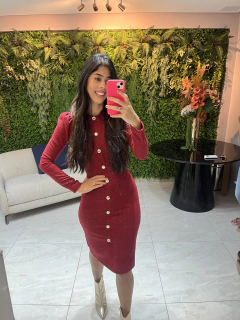 vestido tweed marsala com botoes