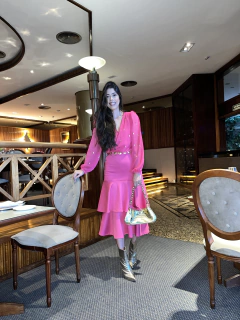 Vestido rosa Pink saia dois babados - comprar online