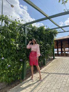 Vestido blusa cambraia e saia napa - comprar online