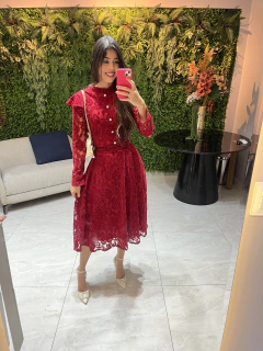 vestido vermelho renda veludo