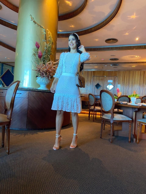 Branco Midi renda com tule