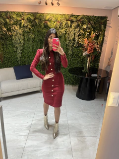 vestido tweed marsala com botoes na internet