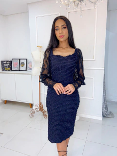 Vestido Preto babado/lurex com mangas de tule - comprar online