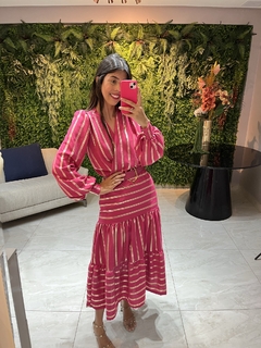Vestido tecido rosa listrado dourado no - comprar online