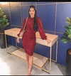 Vestido Lurex com drapeado - Vinho Marsala