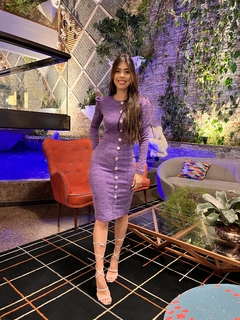 Vestido roxo tweed com lurex