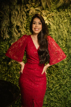 Vestido renda marsala com paetês - Erica Rafaelly