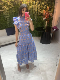 vestido laser bordado azul - comprar online