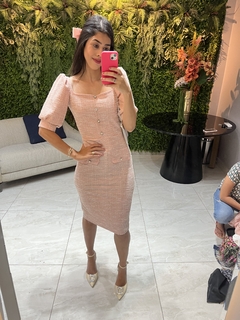 vestido twees rosa manga curta na internet