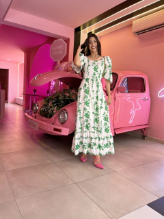 Vestido tricoline verde floral - loja online