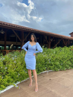 Vestido franzido azul lurex - comprar online