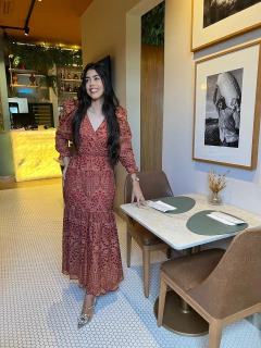 Vestido cambraia bordada terracota - comprar online