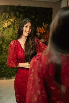 Vestido renda marsala com paetês - loja online