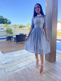 Vestido Azul bebê com detalhes de bico