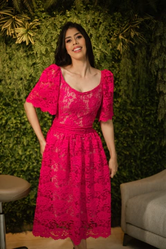 Vestido Renda Fuccia franzido - loja online