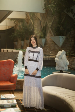 Vestido longo poá PeB de tule com aviamentos - loja online