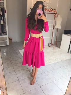 Vestido Pink MIDI com babados - Erica Rafaelly