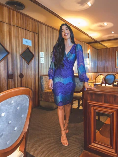 Azul Transpassado Renda Mesclada - loja online