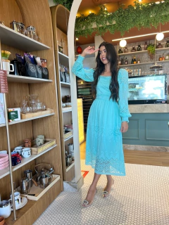 Vestido turquesa de renda - comprar online