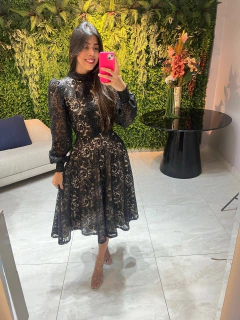 Vestido gripir preto de lurex dourado - comprar online